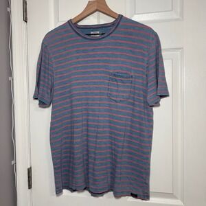Faherty Brand Mens Indigo Dyed Striped Pocket Cotton T-Shirt Blue Pink Size M